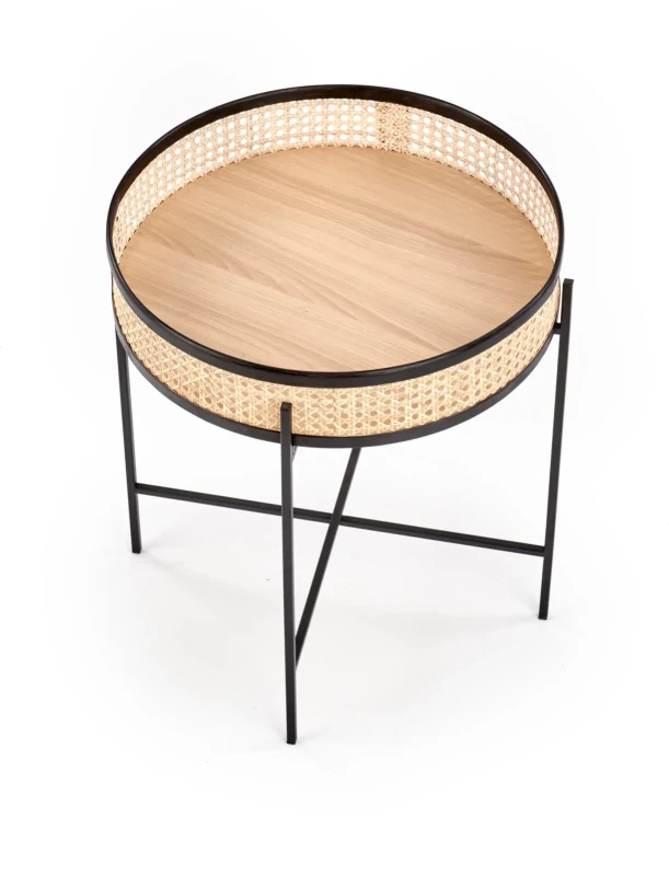 Ława okrągła Lanipa 50cm do salonu rattan naturalny/czarny