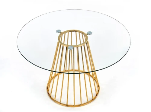 Stół okrągły Liverpool 120cm do jadalni blat szkło bezbarwny/złoty