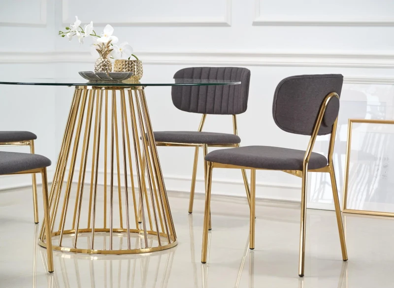 Stół okrągły Liverpool 120cm do jadalni blat szkło bezbarwny/złoty