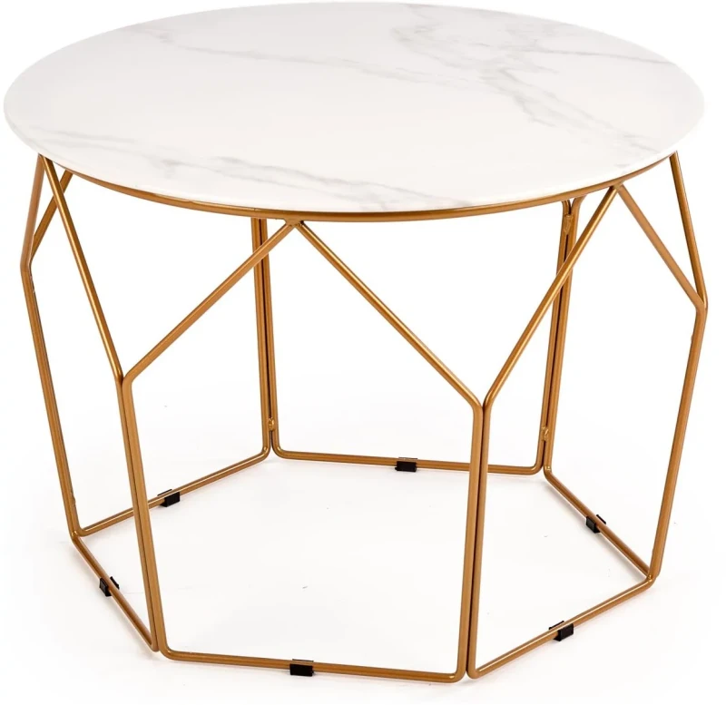 Ława okrągła Madison 60cm do salonu blat biały marmur/złoty