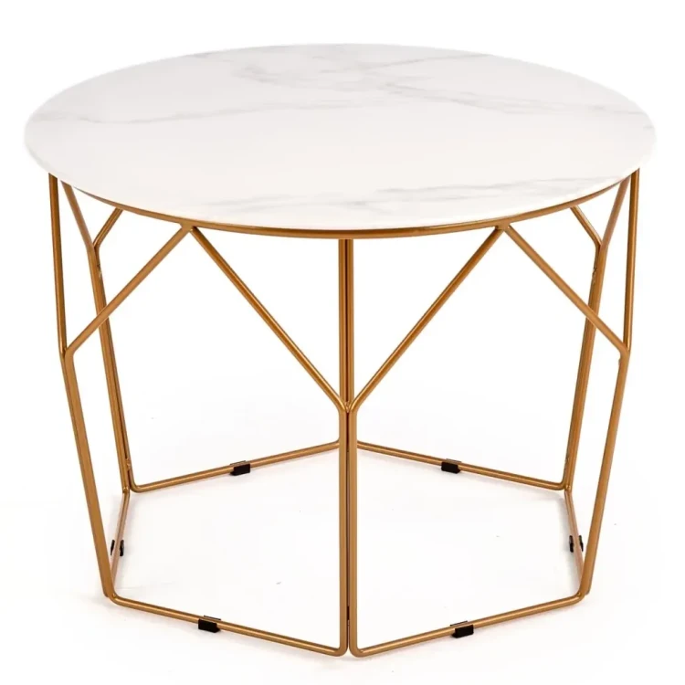 Ława okrągła Madison 60cm do salonu blat biały marmur/złoty