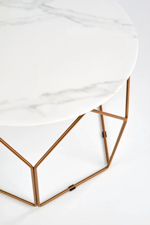 Ława okrągła Madison 60cm do salonu blat biały marmur/złoty