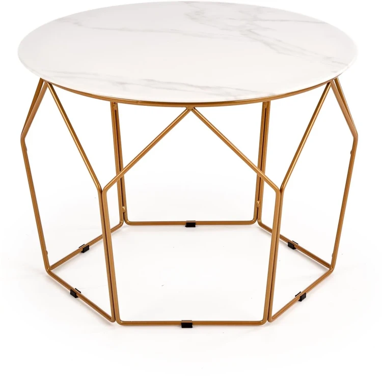 Ława okrągła Madison 60cm do salonu blat biały marmur/złoty