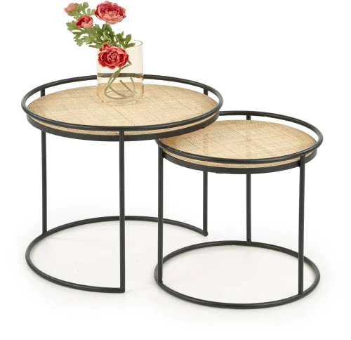 Zestaw 2 stolików Manado blat rattan naturalny/czarny