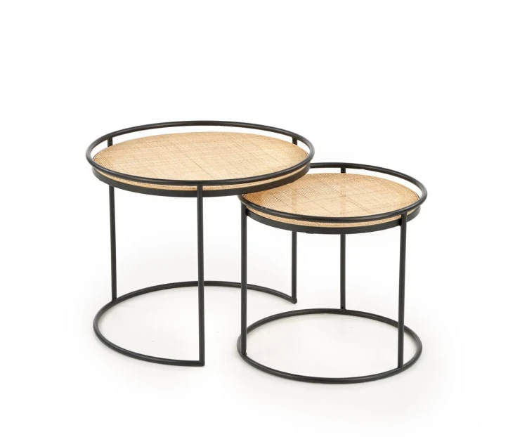 Zestaw 2 stolików Manado blat rattan naturalny/czarny