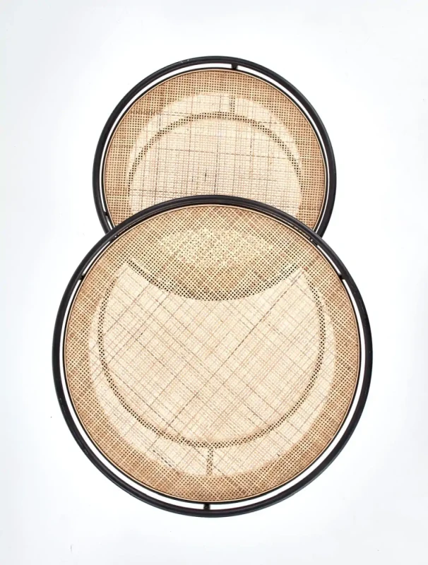 Zestaw 2 stolików Manado blat rattan naturalny/czarny
