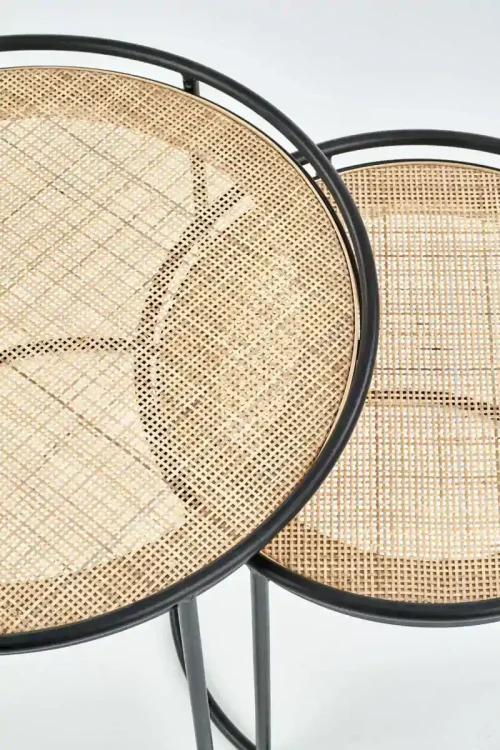 Zestaw 2 stolików Manado blat rattan naturalny/czarny