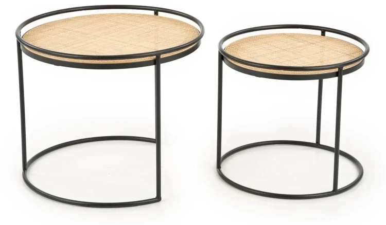 Zestaw 2 stolików Manado blat rattan naturalny/czarny