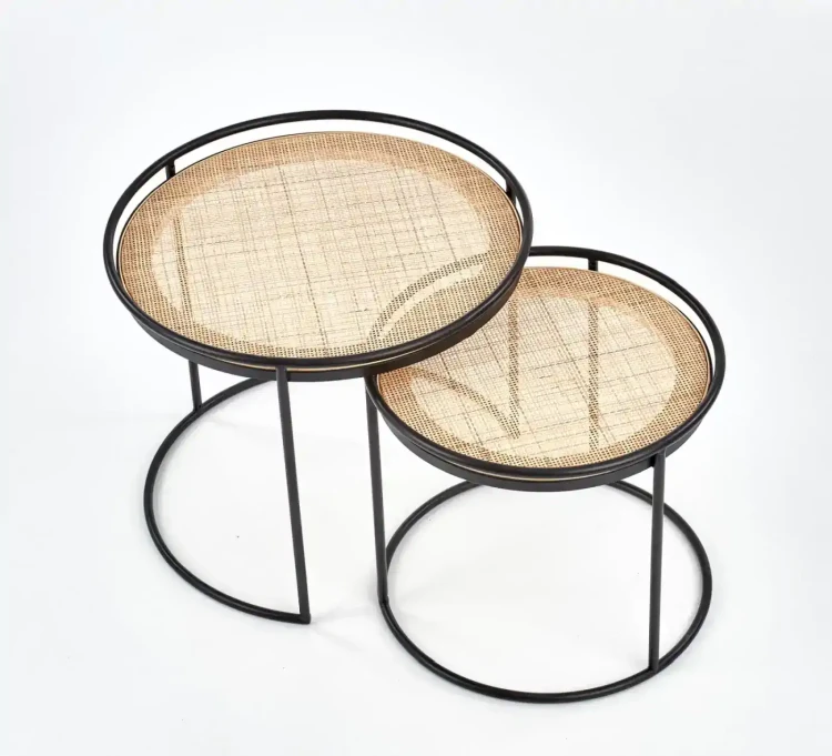 Zestaw 2 stolików Manado blat rattan naturalny/czarny
