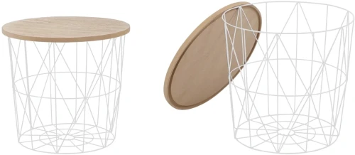 Stolik okrągły Mariffa 42cm z funkcją pojemnika do salonu biały/naturalny