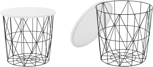 Stolik okrągły Mariffa 42cm z funkcją pojemnika do salonu czarny/biały