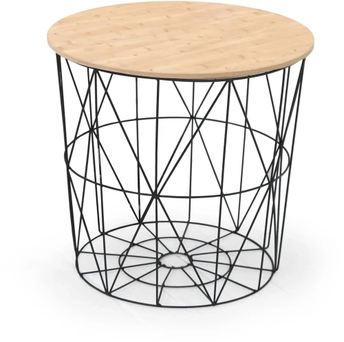 Stolik okrągły Mariffa 42cm z funkcją pojemnika do salonu czarny/naturalny
