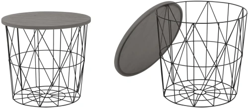 Stolik okrągły Mariffa 42cm z funkcją pojemnika do salonu czarny/popielaty