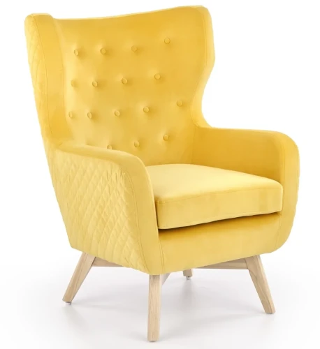 Fotel wypoczynkowy Marvel tapicerowany do salonu żółty / naturalny