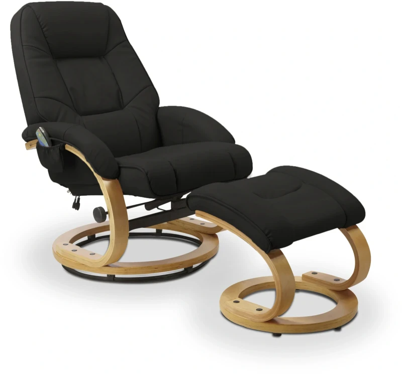 Fotel wypoczynkowy Matador z funkcją masażu i podgrzewania z podnóżkiem czarny