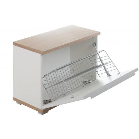 Bueno szafka na obuwie z siedziskiem biały połysk/dąb naturalny