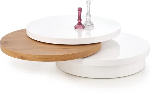 Ława Michelle 80cm rozkładana do salonu biały połysk/dąb złoty