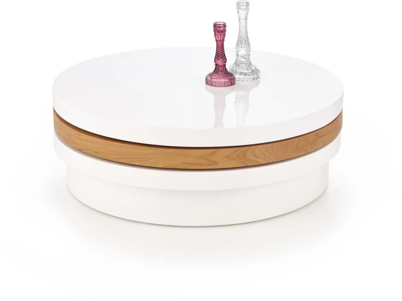 Ława Michelle 80cm rozkładana do salonu biały połysk/dąb złoty