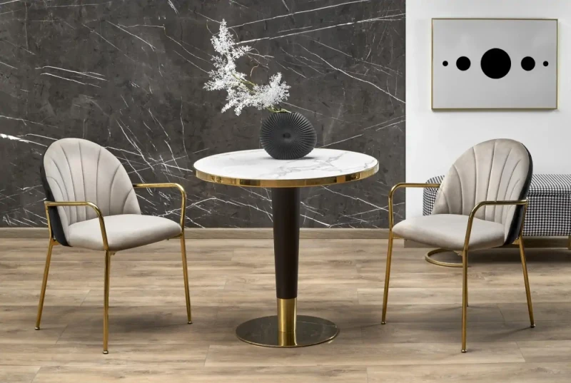 Stół okrągły Morata 79cm biały marmur/czarny/złoty