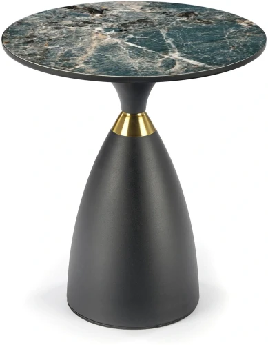 Stół okrągły Morena 50cm blat zielony marmur/czarny/złoty