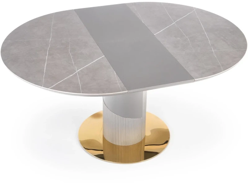 Stół rozkładany Muscat 120-160cm do jadalni popielaty marmur/jasny popiel/złoty