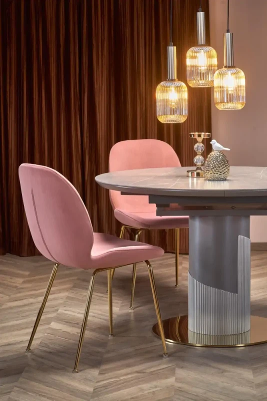 Stół rozkładany Muscat 120-160cm do jadalni popielaty marmur/jasny popiel/złoty