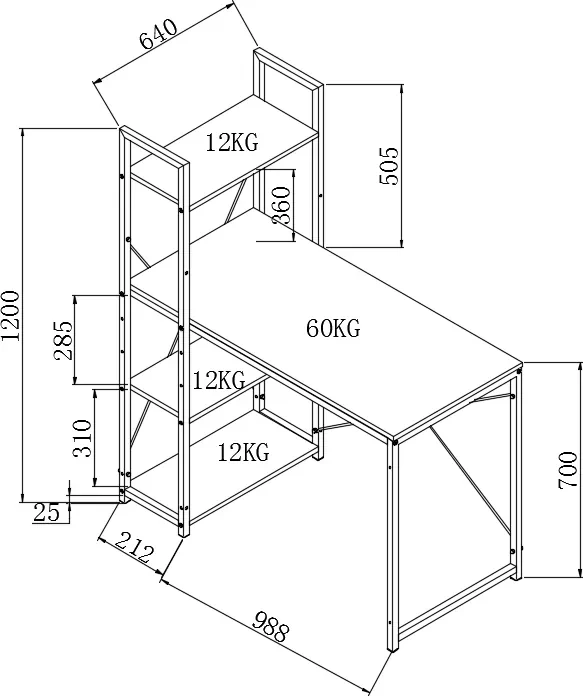 Biurko Narvik B1 z regałem dąb sonoma/czarny