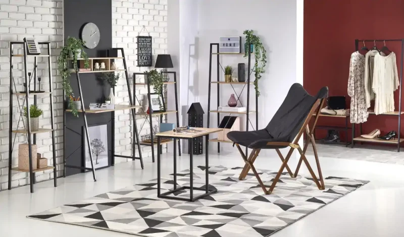 Regał Narvik REG1 do salonu czarny/dąb sonoma