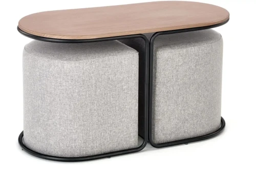 Zestaw mebli Pampa ława z pufami do salonu orzech/czarny/popielaty