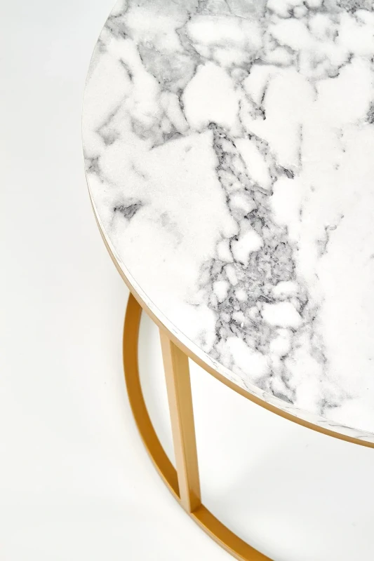 Zestaw 2 stolików Paola do salonu blat biały marmur/złoty