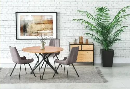 Stół okrągły Pixel 2 120cm do jadalni blat dąb złoty/czarny