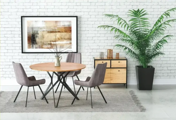 Stół okrągły Pixel 2 120cm do jadalni blat dąb złoty/czarny