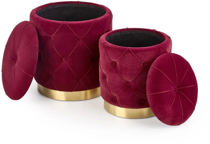 Zestaw 2 puf Polly z funkcją schowka do salonu bordowy