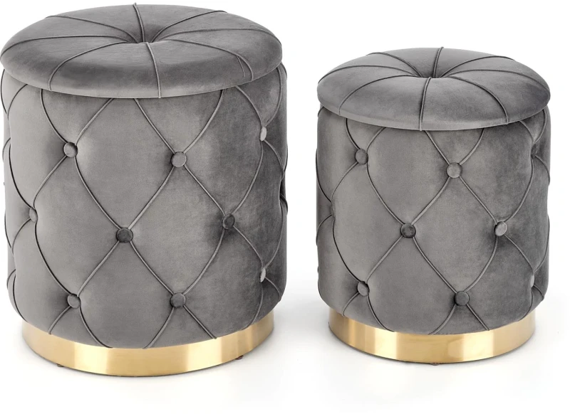 Zestaw 2 puf Polly z funkcją schowka popiel na złotej podstawie