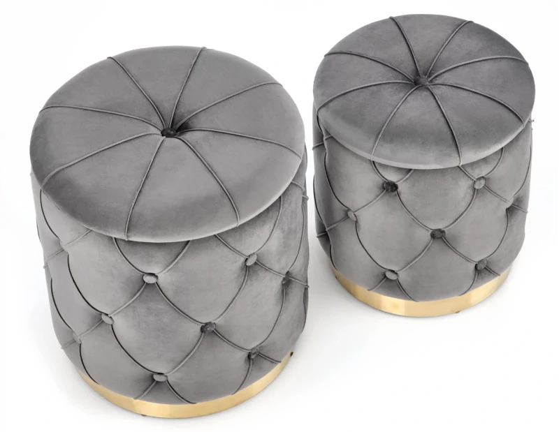 Zestaw 2 puf Polly z funkcją schowka popiel na złotej podstawie