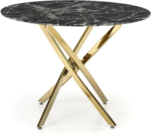 Stół okrągły Raymond 2 100 cm do jadalni blat szkło czarny marmur/złoty
