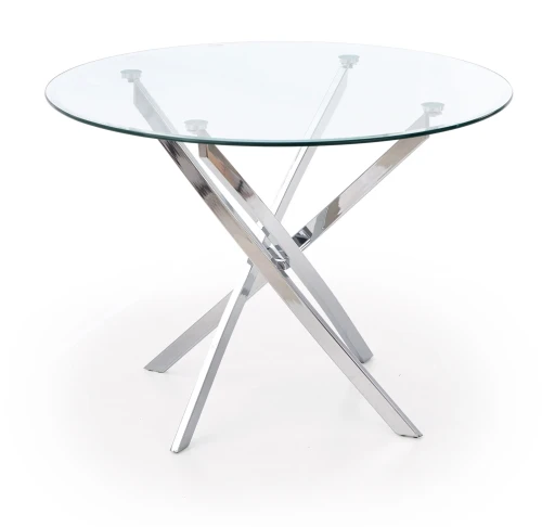 Stół okrągły Raymond 100cm do jadalni blat szkło bezbarwny/srebny