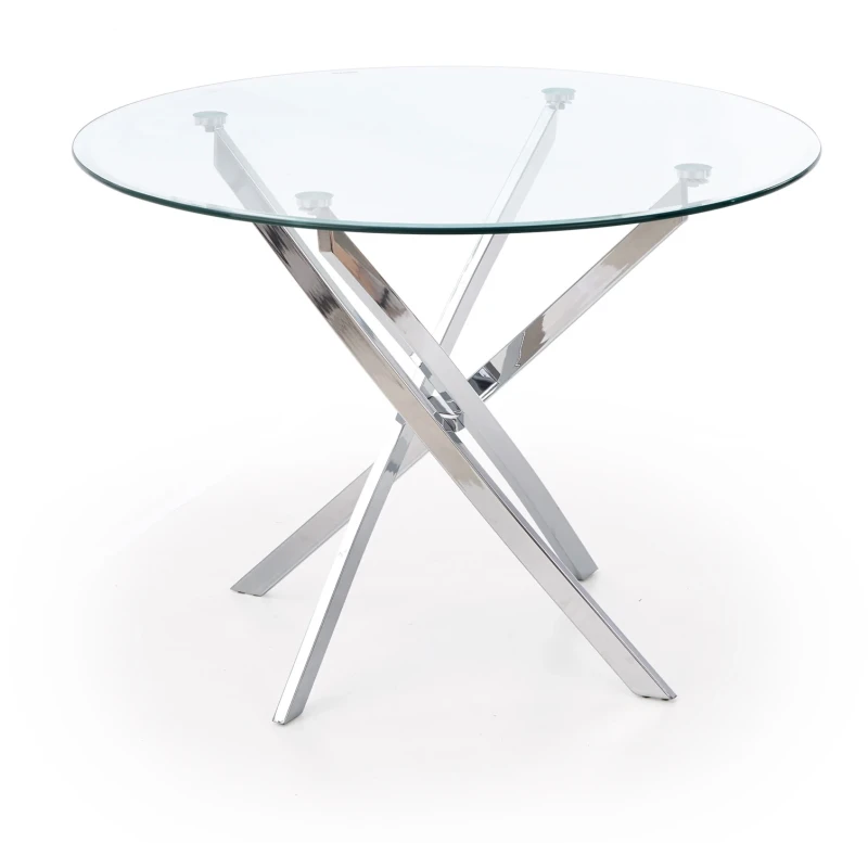 Stół okrągły Raymond 100cm do jadalni blat szkło bezbarwny/srebny