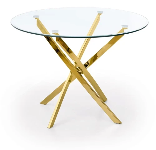 Stół okrągły Raymond 100cm do jadalni blat szkło bezbarwny/złoty