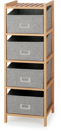 Regał drewniany REG10 z pojemnikami do salonu popielaty/naturalny