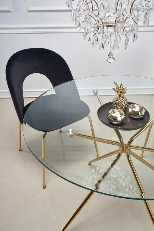 Stół okrągły Rondo 110cm do jadalni blat szkło bezbarwny/złoty