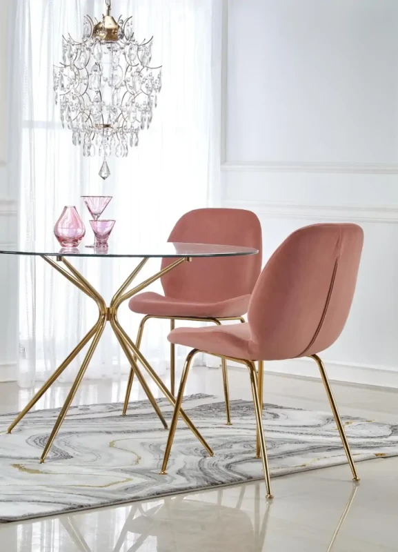 Stół okrągły Rondo 110cm do jadalni blat szkło bezbarwny/złoty