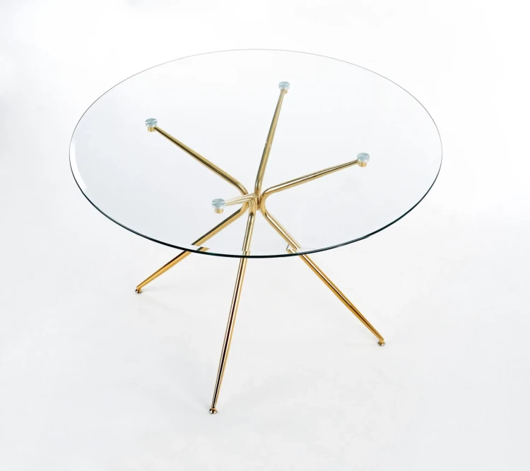 Stół okrągły Rondo 110cm do jadalni blat szkło bezbarwny/złoty