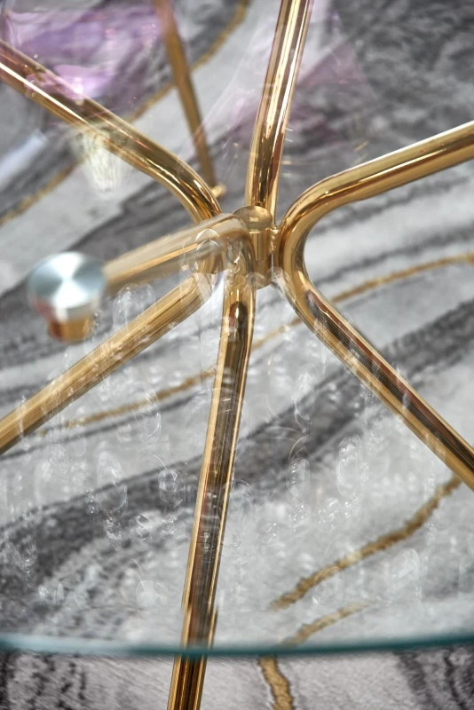 Stół okrągły Rondo 110cm do jadalni blat szkło bezbarwny/złoty