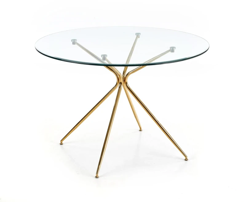 Stół okrągły Rondo 110cm do jadalni blat szkło bezbarwny/złoty