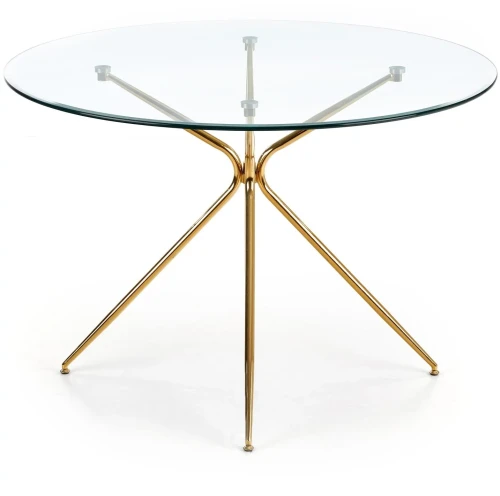 Stół okrągły Rondo 110cm do jadalni blat szkło bezbarwny/złoty