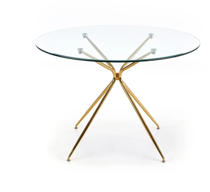 Stół okrągły Rondo 110cm do jadalni blat szkło bezbarwny/złoty