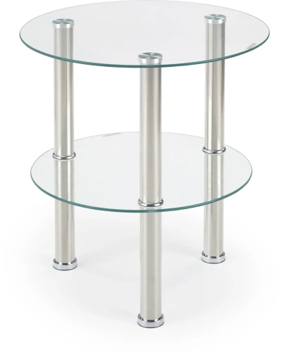 Stolik dwupoziomowy Sardinia 45cm do salonu blat szkło bezbarwny/srebny