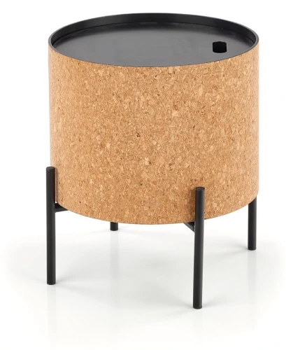 Stolik okrągły Sasha 38cm z funkcją pojemnika do salonu naturalny/czarny