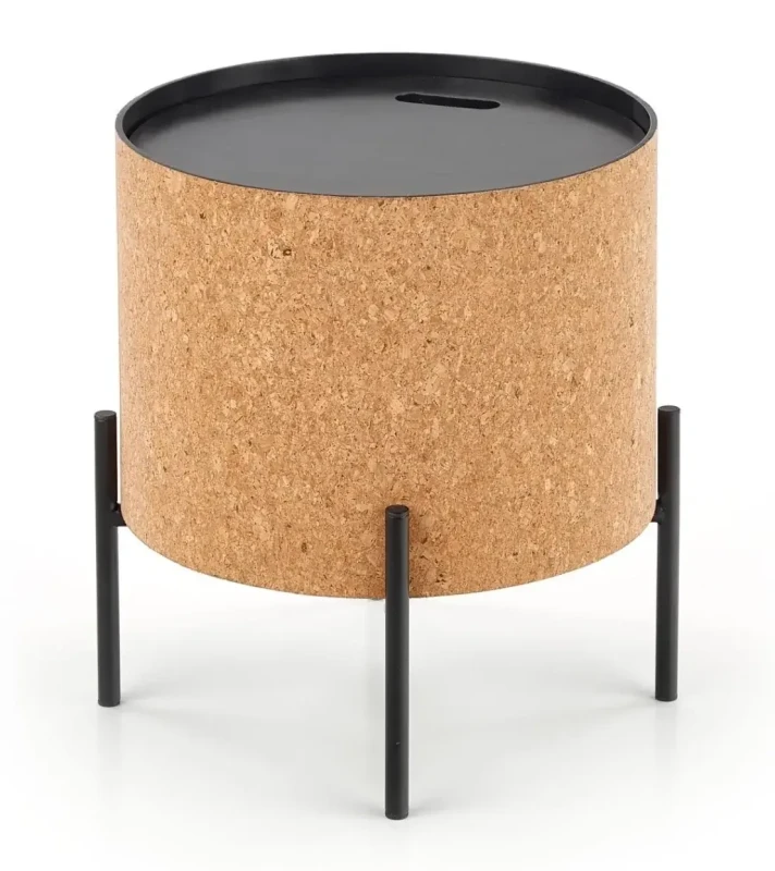 Ława okrągła Sasha 38cm z funkcją pojemnika do salonu naturalny/czarny